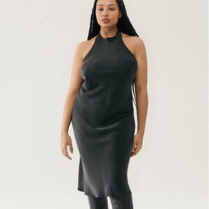 SILK LAUNDRY 100% SILK BLACK HALTER DRESS